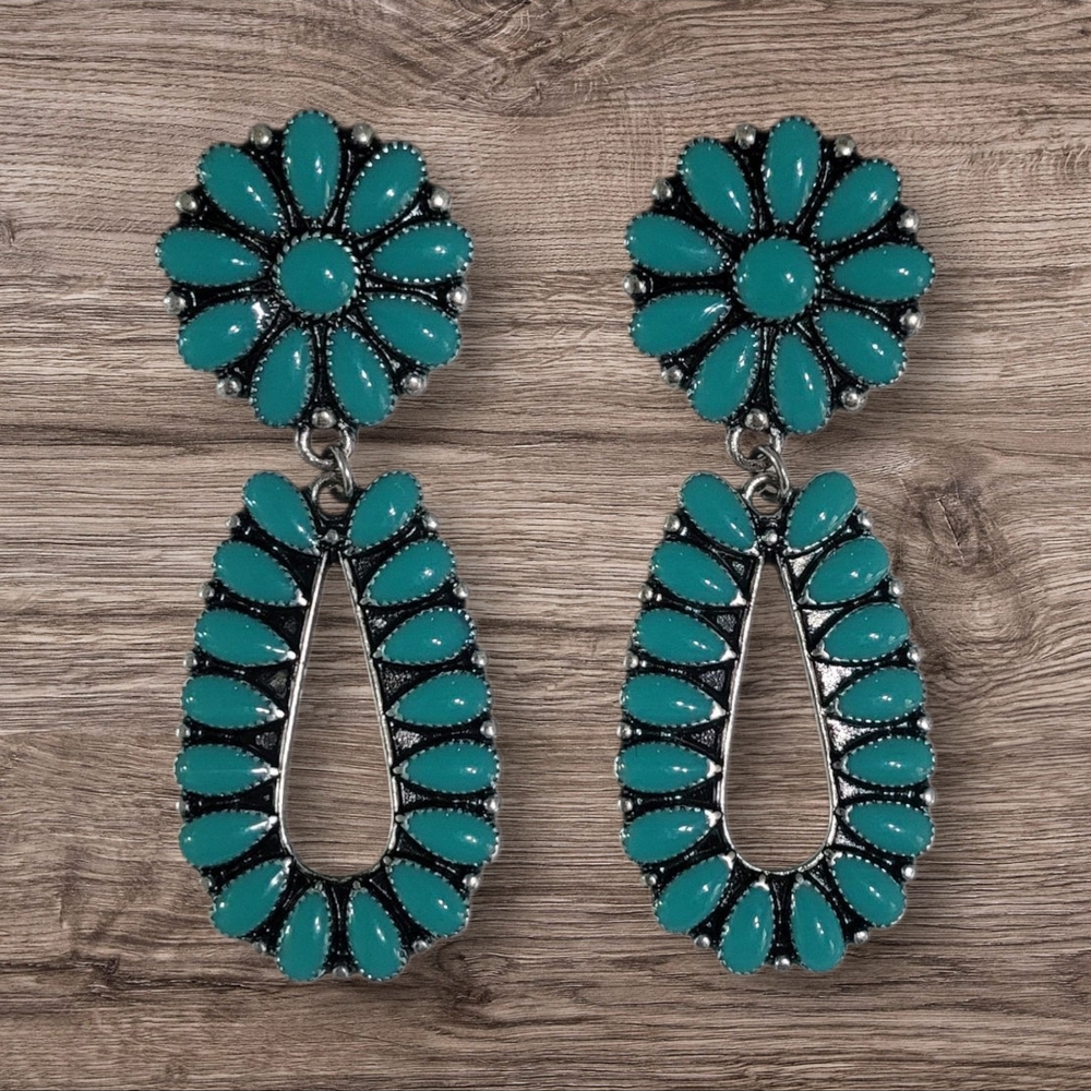 Turquoise Squash Blossom Earrings New